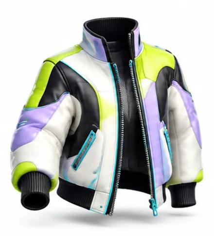 A color-blocked puffer jacket.